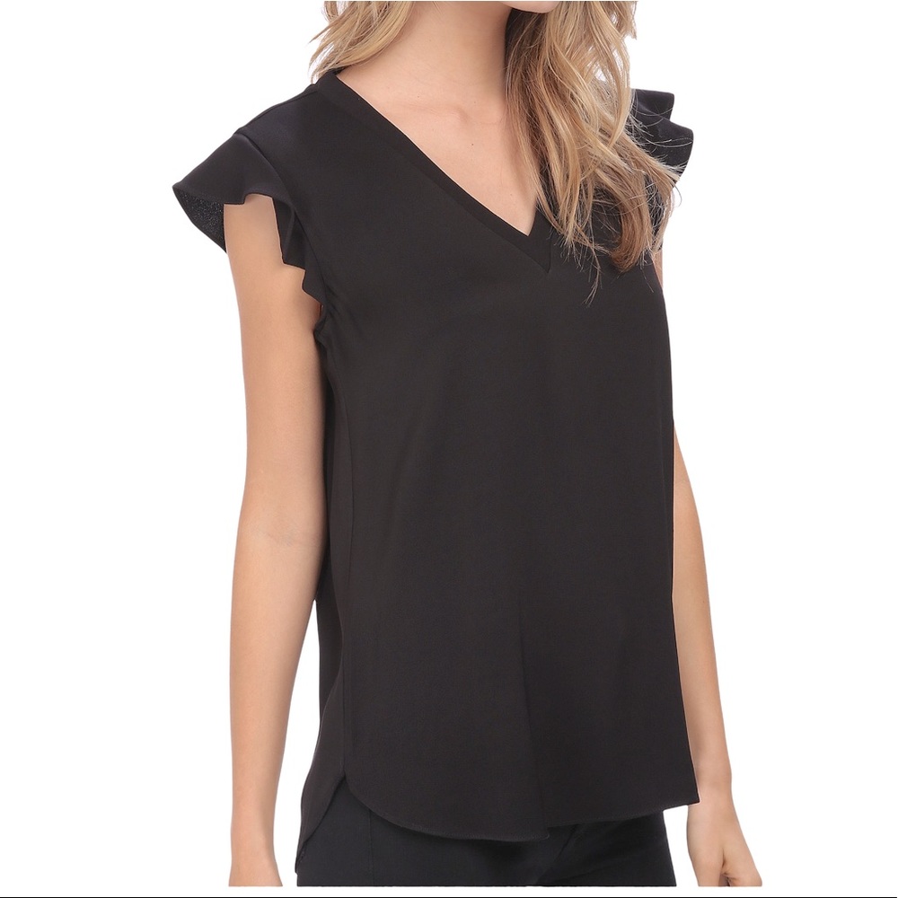 Kate Spade Black Satin Crepe Flutter Sleeve Top